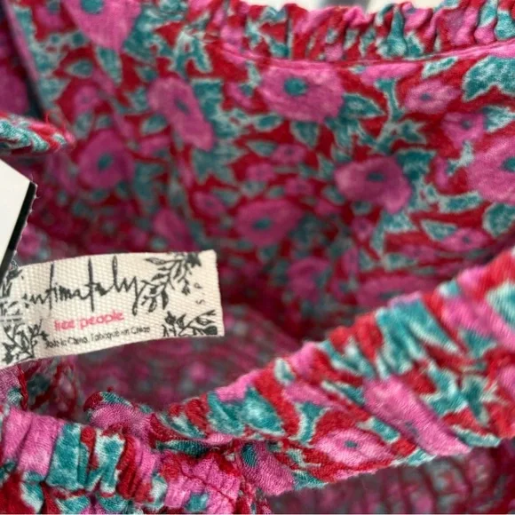 Free People Intimately Juniper Floral Mini Dress Smocked Bodycon Pink Sz Small - Picture 11 of 14